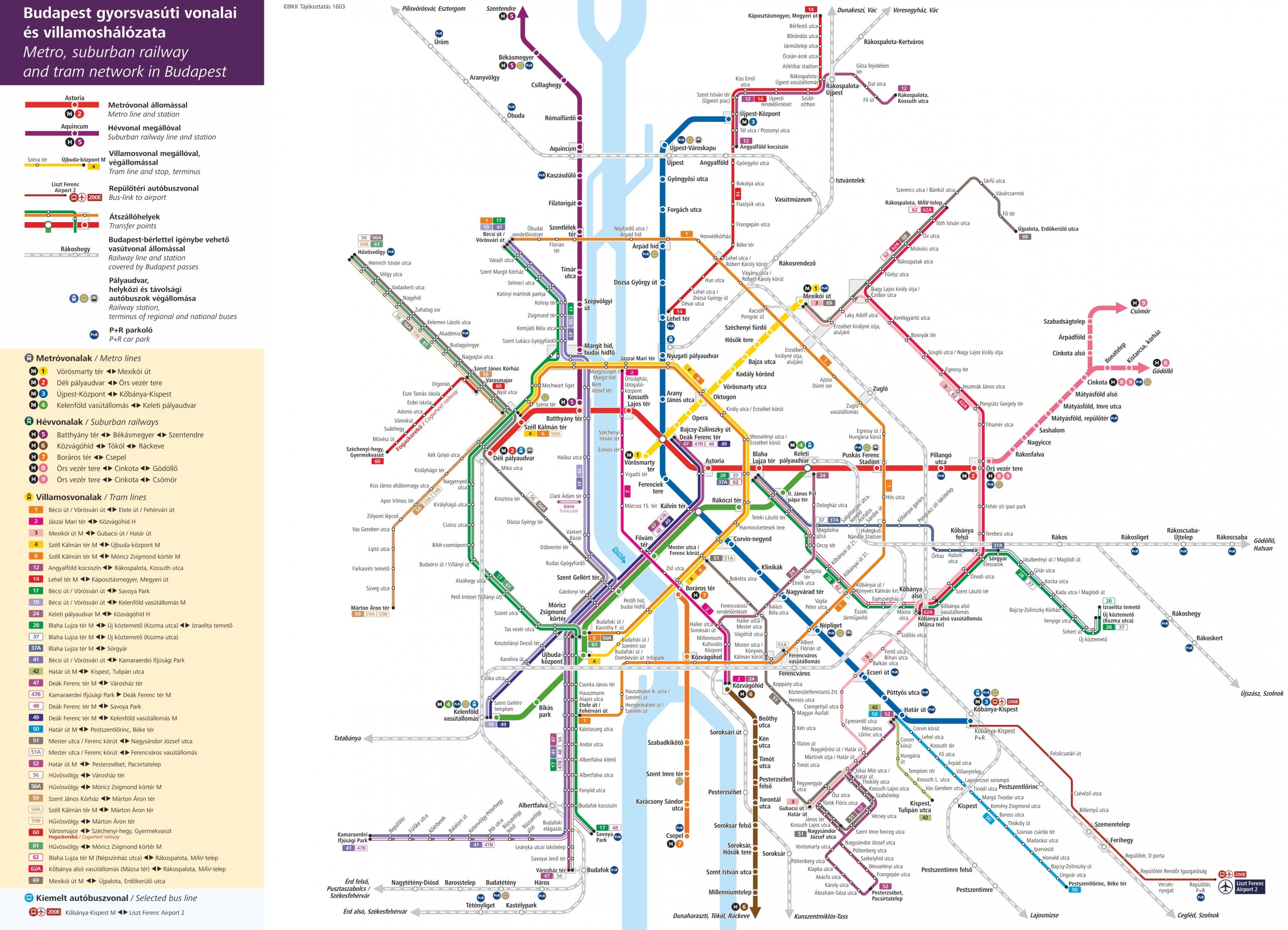 Map of Budapest tram: tram lines and tram stations of Budapest