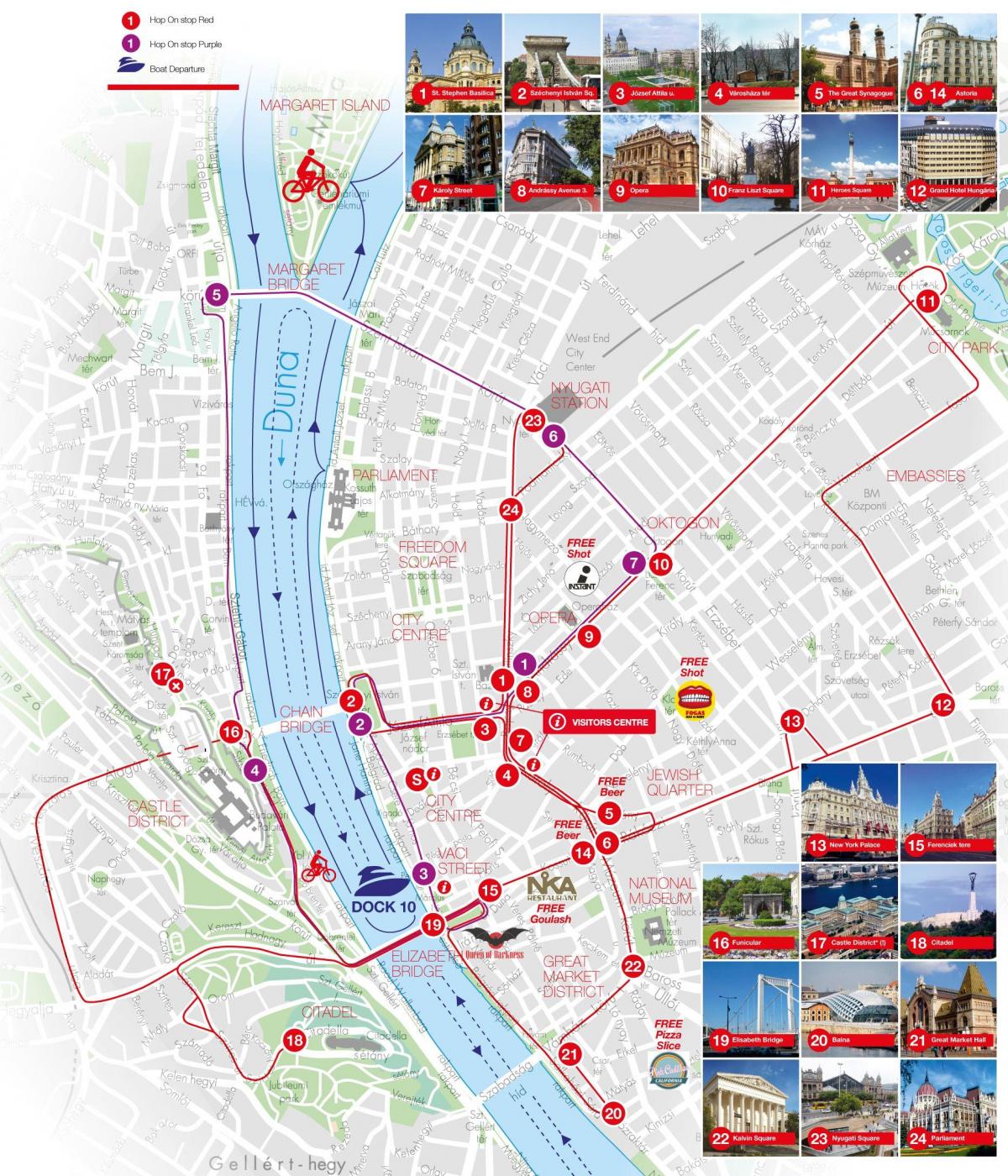 Budapest Hop On Hop Off bus tours map